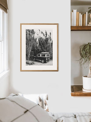 Black and white photography vintage Land Rover photography print to bring your adventure daydream home! "Cloud Forest Rover" black and white Land Rover series 3 photo print in Monteverde, Costa Rica by Kristen M. Brown of Samba to the Sea for The Sunset Shop.
