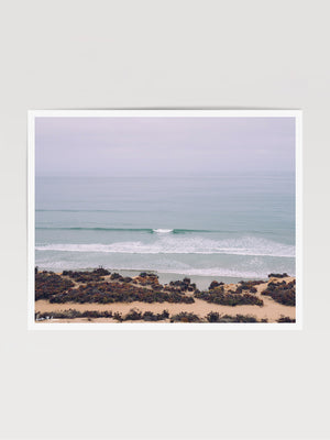 "Del Mar Dreaming" photo print of wave breaking in the hazy early morning marine layer in Del Mar, CA by Kristen M. Brown of Samba to the Sea for The Sunset Shop.