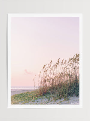 "Feels Like Summer" Tybee Beach sunrise photograph print. Pastel sunrise over the sea oats and sand dunes in Tybee Island, Georgia. Photographed by Kristen M. Brown of Samba to the Sea for The Sunset Shop.