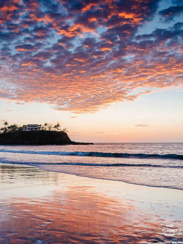 Beautiful sunset sky over the beach in Playa Flamingo in Costa Rica. "Flamingo" sunset beach print photographed by Kristen M. Brown, Samba to the Sea for The Sunset Shop. 