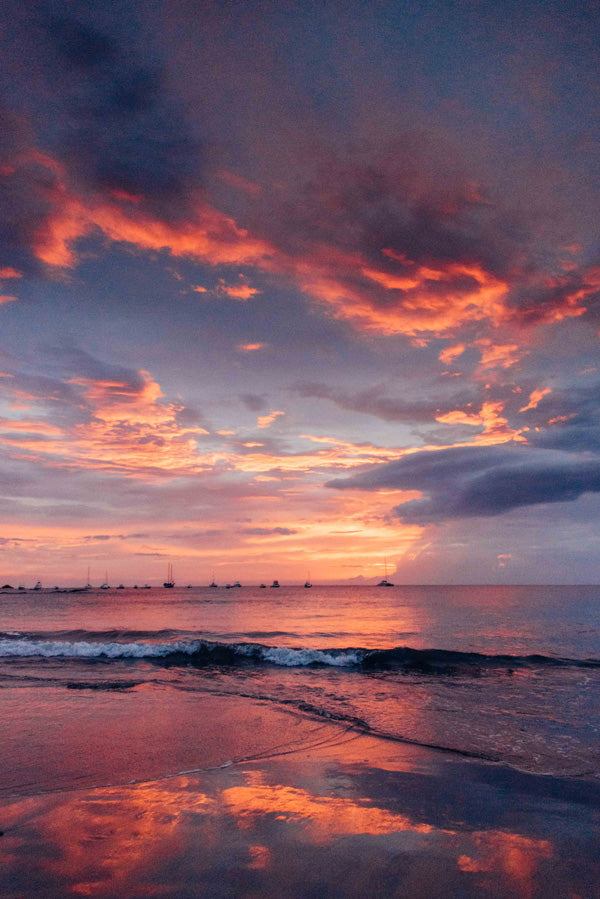 Pink sunset sky in Costa Rica. High Tides and Good Vibes sunset print by Samba to the Sea at The Sunset Shop. 