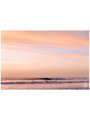 Rose gold sunset waves breaking in Costa Rica. Hola Ola! sunset wave print by Samba to the Sea at The Sunset Shop. Image of breaking waves during a beautiful sunset in Costa Rica. 