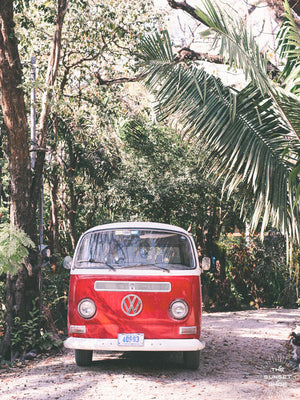 Life is simple - - surf 🏄🏼‍♀️ , jam 🎸, live life in a VW Van 🚌 . Channel those carefree, summertime beach days at home with this tropical VW bus print in Nosara, Costa Rica.  "Jingle Bus" print by Kristen M. Brown, Samba to the Sea.