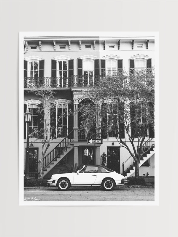 There's just this magical spell that Savannah casts on you from the moment you step foot in the Hostess City. And that magic is turned up a notch when you come across a gorgeous vintage vehicle like this Porsche 911 perfectly parked under a one way sign in one of Savannah's historic squares. Without a doubt, Savannah is like no other. Welcome back to your Savannah daydream, all from the comfort of your home...wherever home may be with this B&W photo print "One Way 911". 