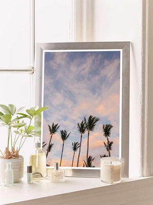 Palm trees sunset sky photo print in Tamarindo Costa Rica. Photographed by Kristen M. Brown of Samba to the Sea for The Sunset Shop.