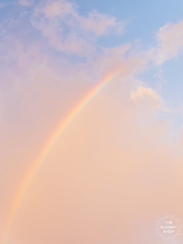 Pastel sunrise sky and a rainbow in Miami, Florida. Just look up and you may find this is rainbow to heaven painting the sunrise sky. 🌅🌈 &quot;Rainbow to Heaven&quot; photographed by Kristen M. Brown, Samba to the Sea. Available at The Sunset Shop.