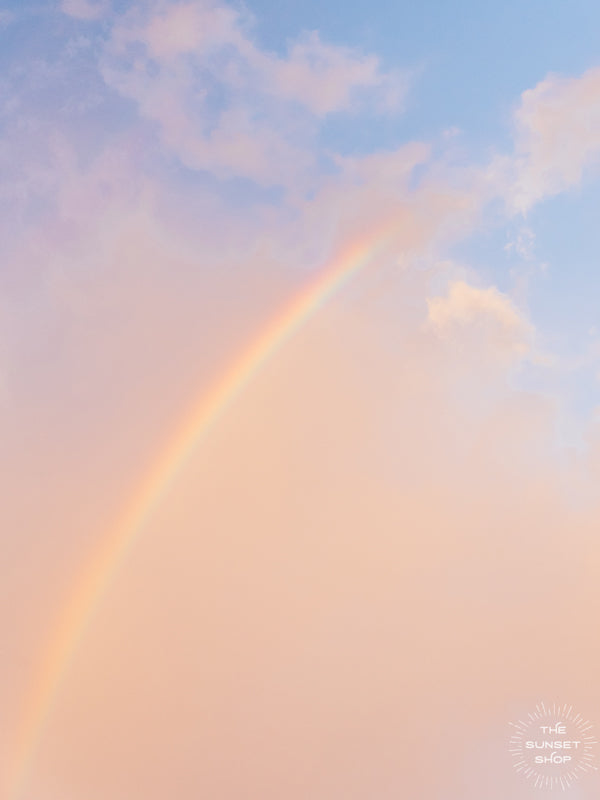 Pastel sunrise sky and a rainbow in Miami, Florida. Just look up and you may find this is rainbow to heaven painting the sunrise sky. 🌅🌈 "Rainbow to Heaven" photographed by Kristen M. Brown, Samba to the Sea. Available at The Sunset Shop.