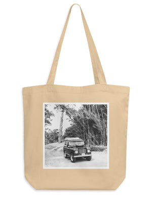 Organic cotton eco friendly photo tote of vintage Land Rover. Carry your stuff and show off your style with your eye for beautiful photography - yes please! This spacious tote fits your favorite Saturday market goodies, your surf / beach day gear, and so much more. Available at The Sunset Shop.