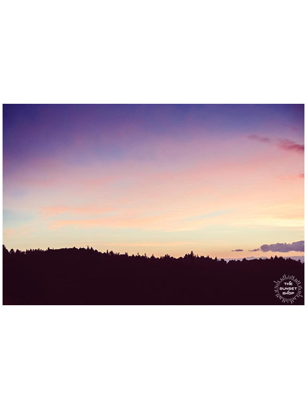 Pastel pink sunset sky over the Columbia Rive Gorge in Oregon. Sunset sky over the mountain ridge in Oregon. "Room At the Top" pastel sunset print by Kristen M. Brown, Samba to the Sea.