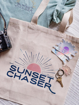 Do you love to chase sunsets? Is sunset your favorite color? Then this Sunset Chaser Club ombre acrylic keychain + holographic sticker have your name on it! By Samba to the Sea at The Sunset Shop.