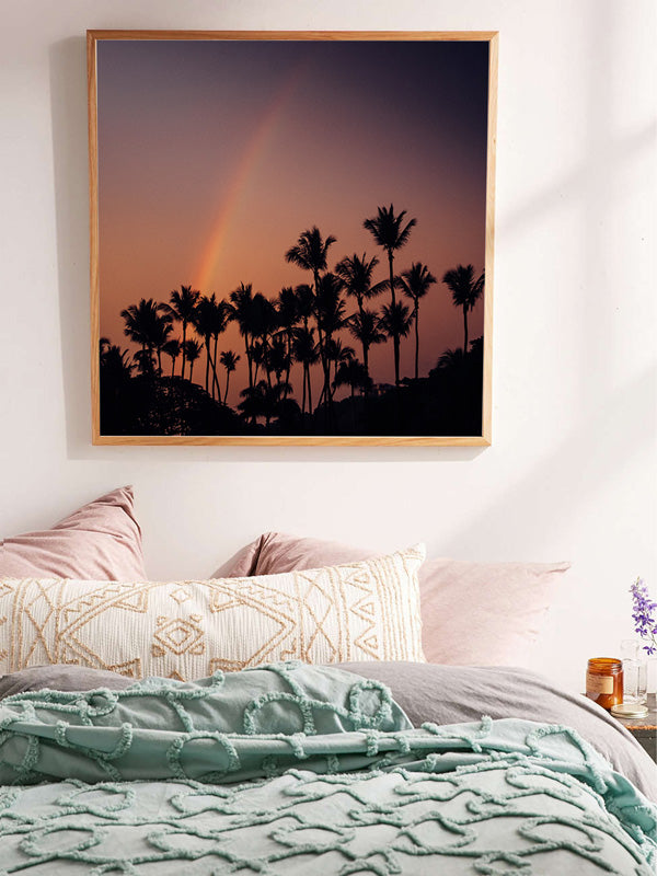Palm trees and a rainbow sunset sky in Tamarindo Costa Rica. Photographed by Samba to the Sea for The Sunset Shop.