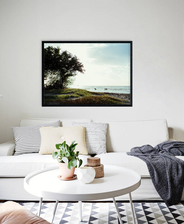 Surfers crossing the river in Tamarindo, Costa Rica. Surfer Crossing print by Samba to the Sea at The Sunset Shop.