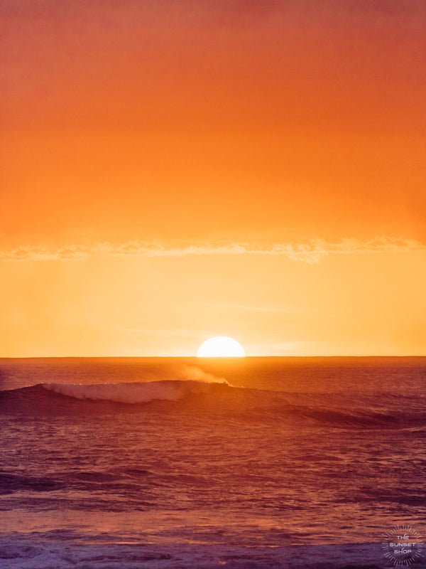 Golden sunset waves in Costa Rica. Wave Bandito surf print by Samba to the Sea at The Sunset Shop. Image of breaking waves during a golden sunset in Costa Rica. 